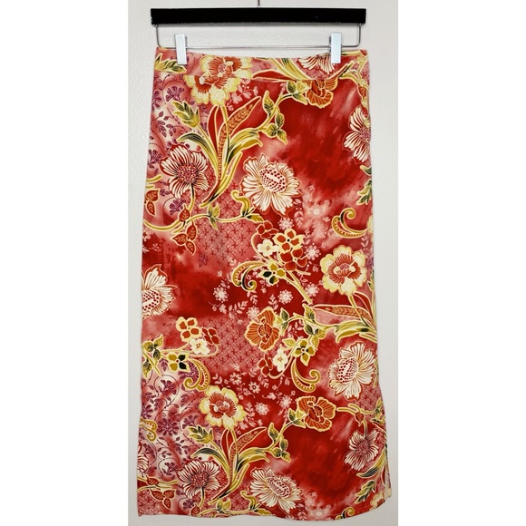 Islander Hawaiian Floral Maxi Skirt Side Button Elastic Back Waist - Picture 4 of 13